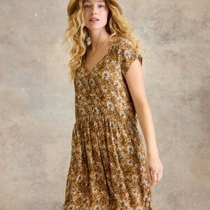 Garnet Hill Mustard Floral Mini Dress, size 8